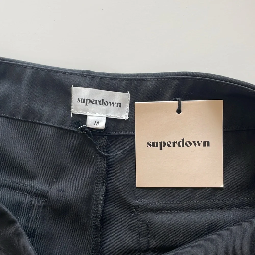 Revolve Superdown Black Wide Leg Cargo Pants Tie Hem Slouchy Baggy Oversized Med - Picture 8 of 10